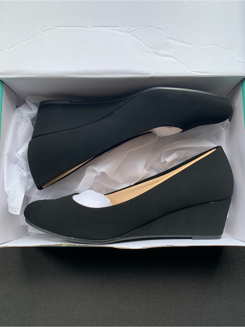 ANKIS Black Nubuck Wedge Pumps Women’s 7.5 New in Box